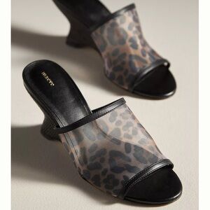 Anthropologie Maeve Leopard Print Mesh Mules